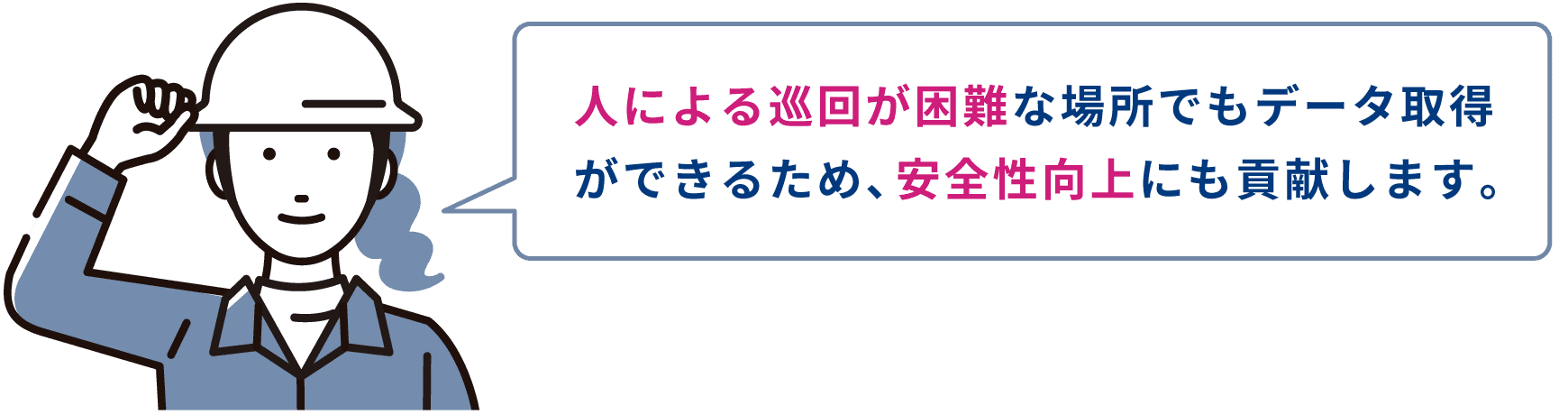 人による巡回が困難な場所でもデータ取得ができるため、安全性向上にも貢献します。